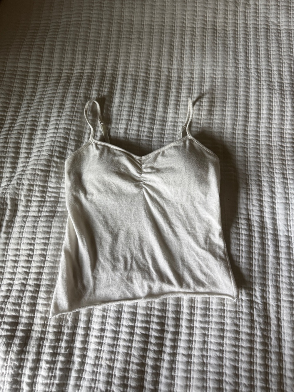 SO Perfect Tunic Cami Cropped Raw Edge Hem White Tank Top Sz S